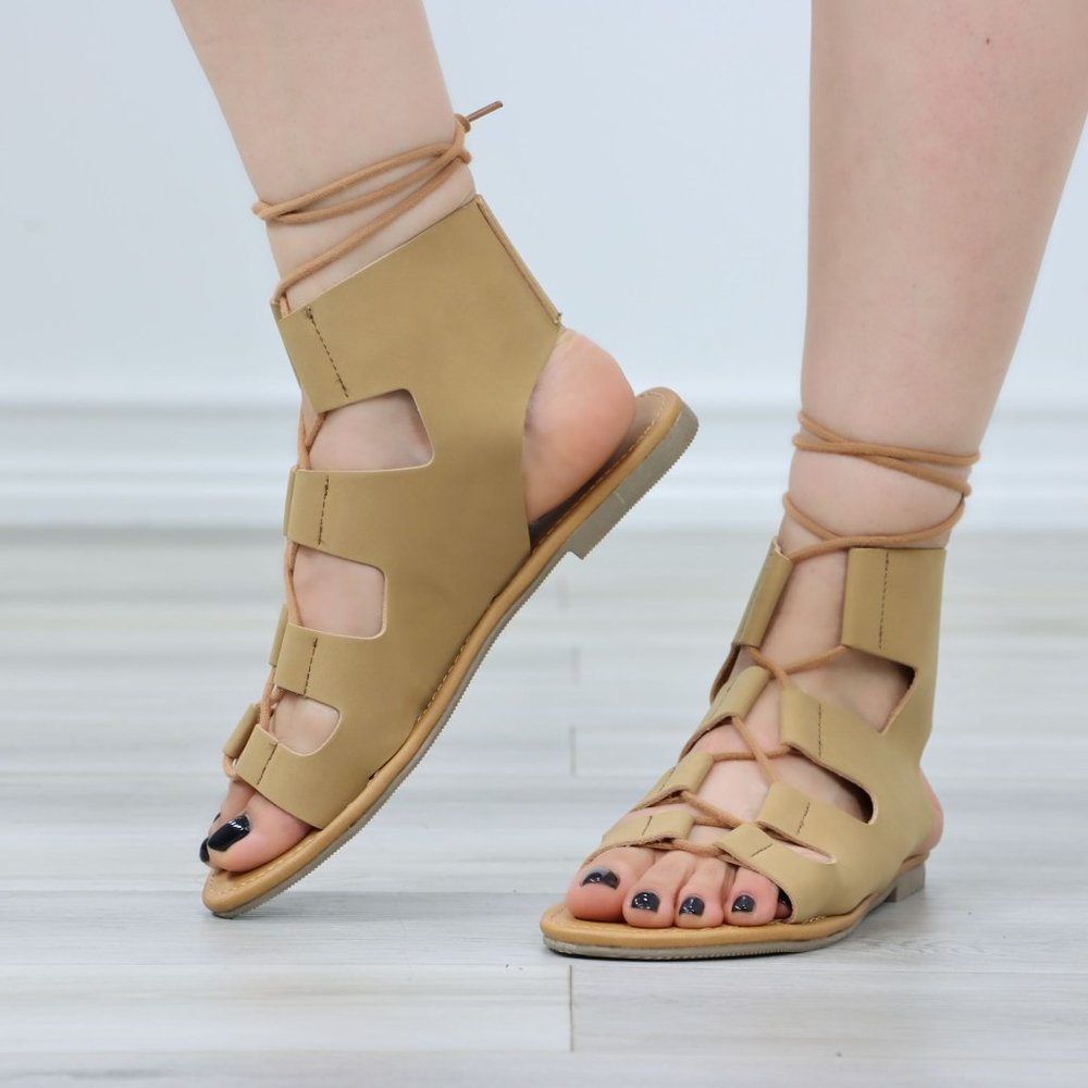 Gray Gladiator Laced-Up Bootie Style Flat Sandals - Picture 10 of 11